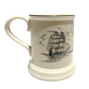 Lenox Nautical Ship Lighthouse Mug Cream Black Trim Made in USA